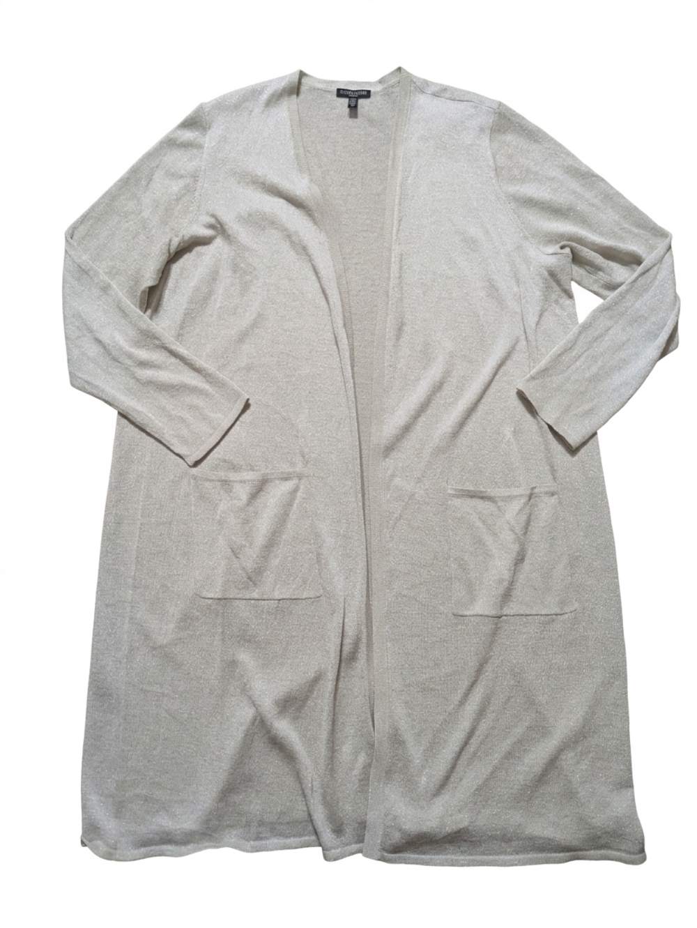 Eileen Fisher Woman 1X Shimmer Organic Linen Long Cardigan Champagne Beach Party